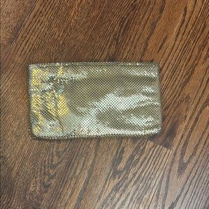 Chic Whiting and Davis Gold Evening Clutch with removable strap